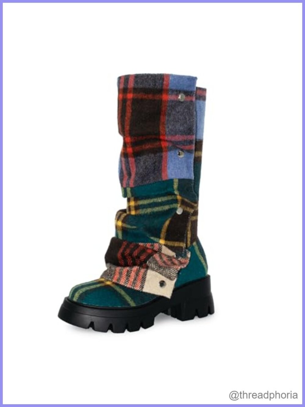 Women's Plaid Platform Mid Calf Boots Fold Over Chunky Combat